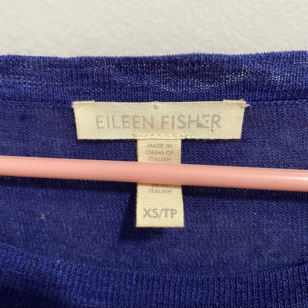 Eileen Fisher Blue Asymmetrical Hem Lightweight Linen Sweater - Picture 2 of 4
